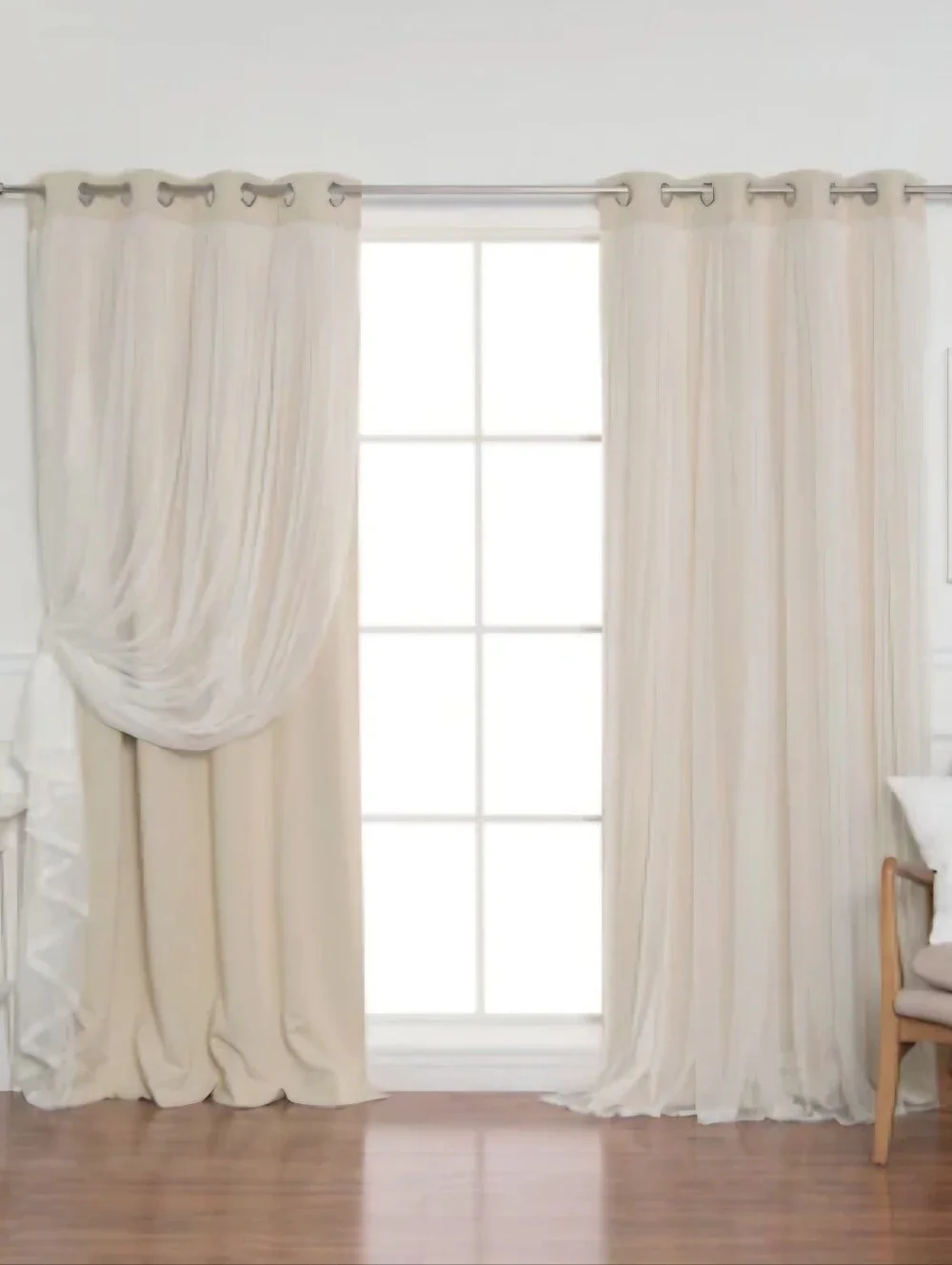 Blackout Grommet Curtains - Marry Me Beige with Beige Tulle 2-panel Package